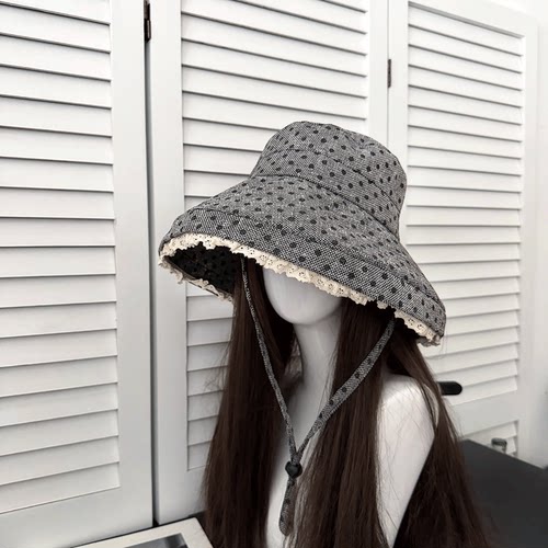 蕾丝边大檐防晒波点渔夫帽女款秋