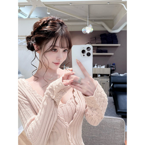 编织喇叭袖针织套装连衣裙两件套