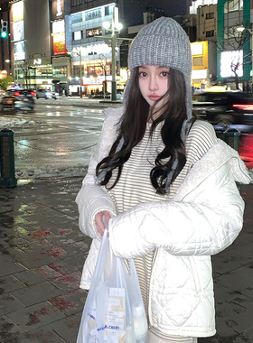 「现货」韩雨嘉【初雪小白熊】白色立领羊羔毛棉服双面穿显瘦外套