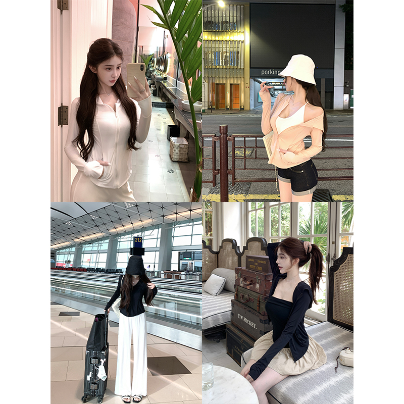 韩雨嘉【UPF50+冰感防晒】冰丝弹力连帽修身防晒外套收腰女款上衣