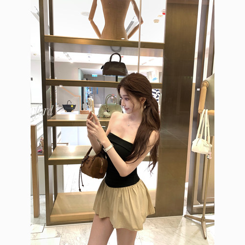 小香风针织抹胸裙含打底裤