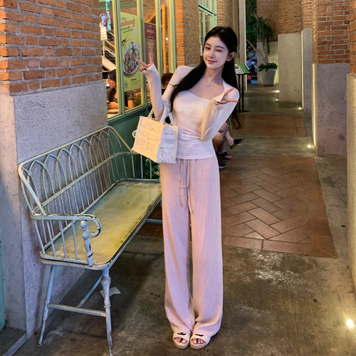 韩雨嘉抽绳直筒宽松长裤韩雨