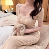 Hallstatt 贵气老钱风米色绞花针织打底衫 直筒长裤 韩雨嘉 套装