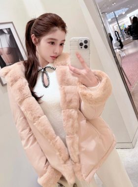 连帽环保兔毛宽松派克棉服外套