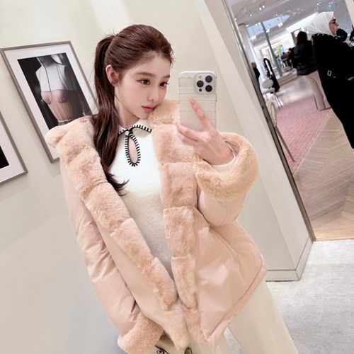 连帽环保兔毛宽松派克棉服外套