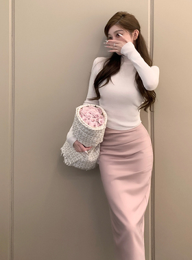 「现货」韩雨嘉白色羊毛针织打底衫女秋冬款半高领修身内搭长袖