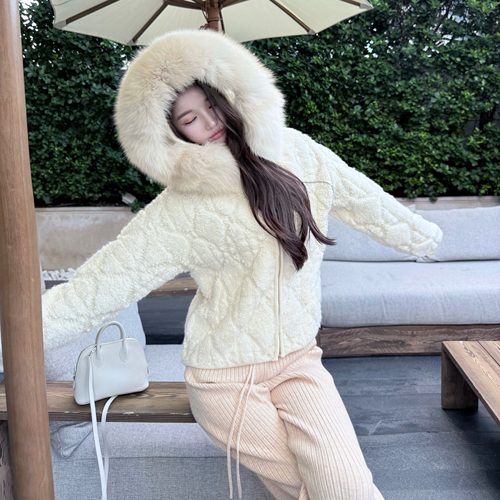 绵羊毛加厚针织外套女狐狸毛领