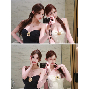 韩雨嘉P*AD*可拆卸金属胸针百搭针织抹胸背心女秋冬显瘦打底上衣