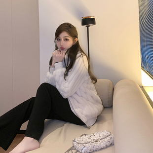 「现货」韩雨嘉环保仿兔毛皮草外套女秋冬貂绒中长款翻领毛绒上衣