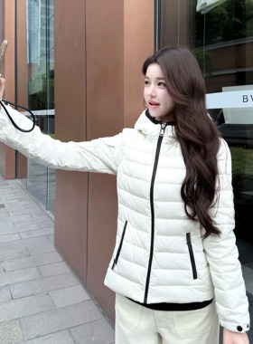 韩雨嘉【杜邦氟龙三防工艺】Mon口经典款90白鸭绒收腰白色羽绒服