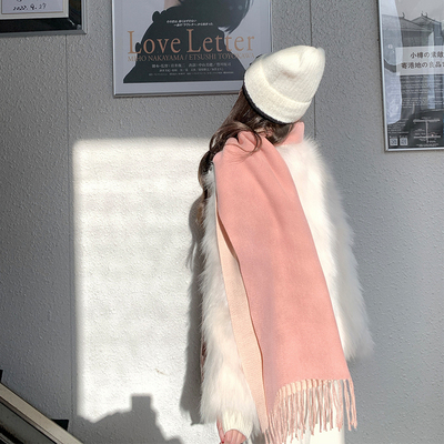 韩雨嘉流苏拼色围巾冬季