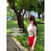 双面缎中腰百搭包臀半身裙裤 韩雨嘉 复古红 女夏显瘦气质a字裙