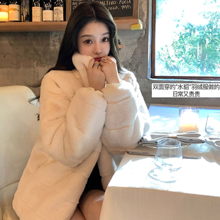 「现货」韩雨嘉白色立领双面穿羽绒服女冬90白鸭绒保暖棉服外套