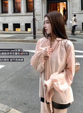 「现货」韩雨嘉【Feminine Lead安娜】重工天丝醋酸灯笼袖衬衫