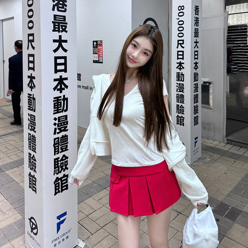 韩雨嘉V领短袖修身T恤