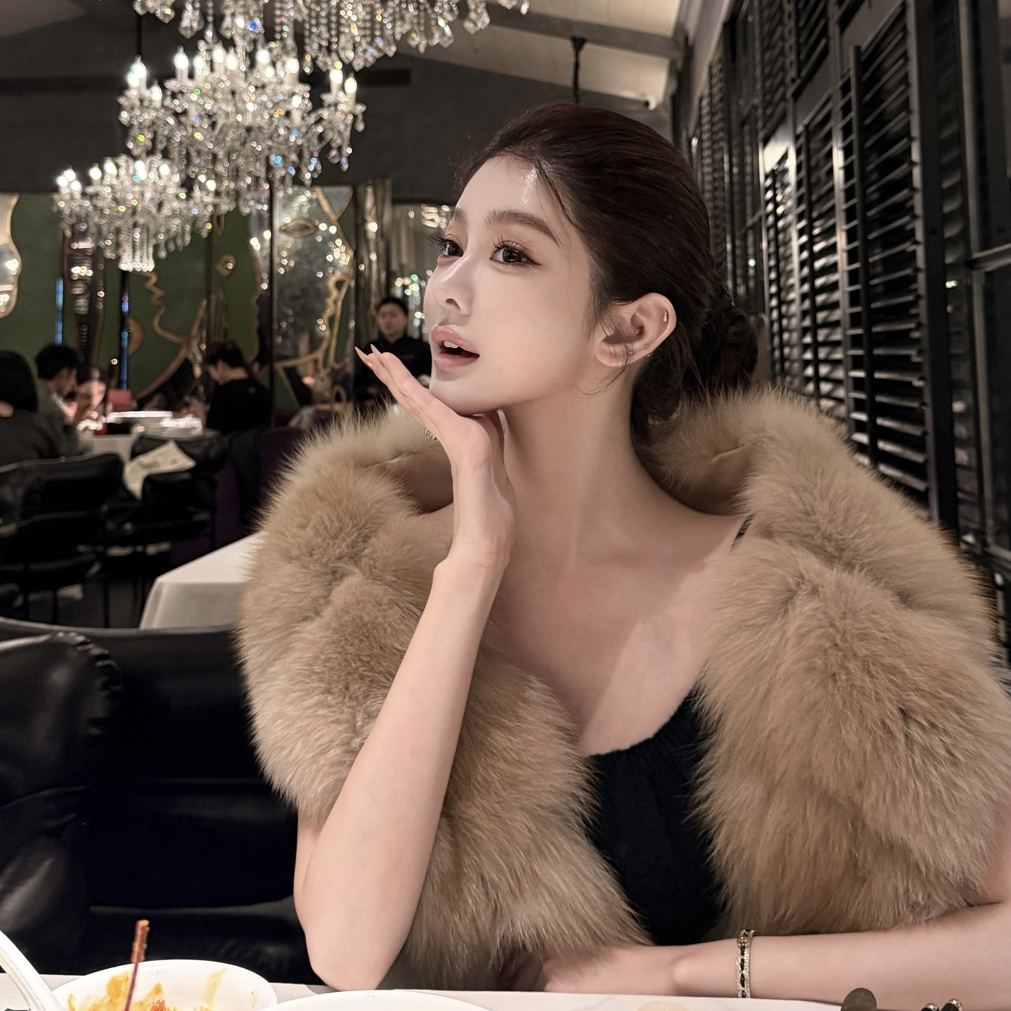 北欧进口双色狐狸毛皮草围巾