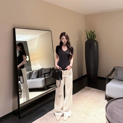 100%牛仔棉阔腿直筒牛仔长裤