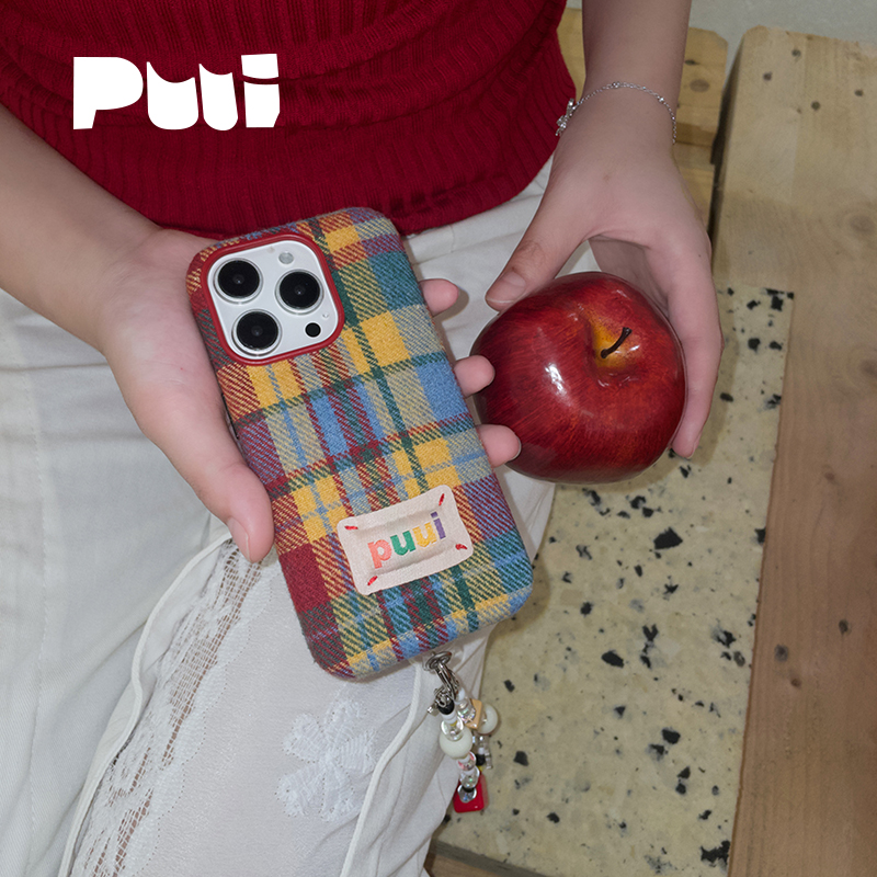 原创高级布料格纹带链条手机壳