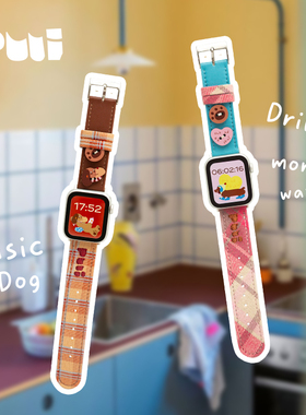 Puui原创适用Applewatch苹果S10/11手表iwatch8可爱S9表带7/6代