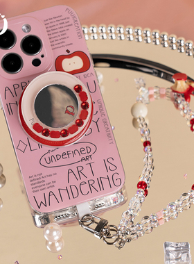 Puui原创适用iphone15ProMax手机壳苹果16/16pro粉色涂鸦iPhone14promax少女个性16promax磁吸壳带链条ins