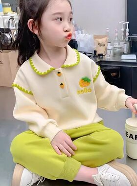 女童新年拜年服套装2023儿童新款洋气娃娃宝宝长袖两件套春节装