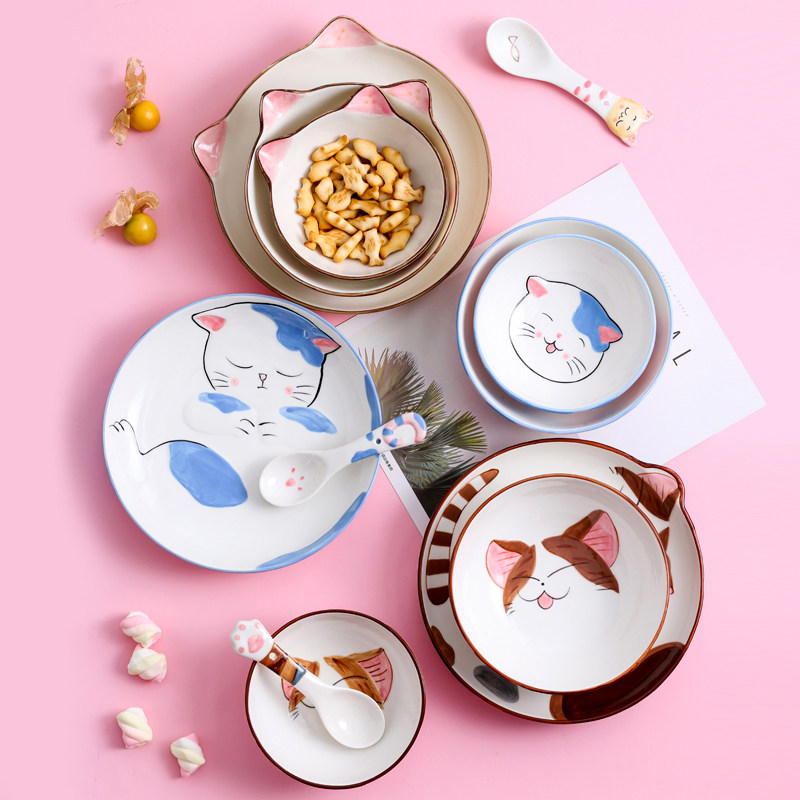 Cartoon pet cat series spoon household personalized ceramic bowl