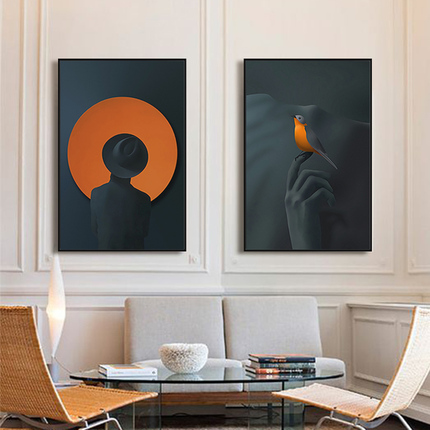 现代简约时尚创意橙色人物画风景装饰抽象画客厅卧室餐厅来图墙画