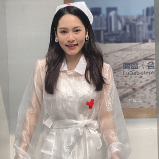透明欧根纱睡衣内衣套装 2022春季 新款 护士款 连衣裙性感透视修身