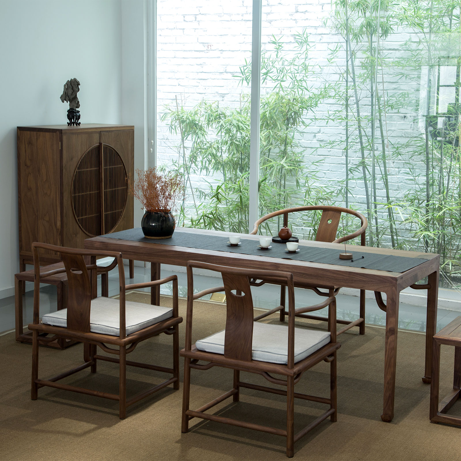 新中式实木茶桌椅组合老榆木茶台黑胡桃木禅意书桌画案茶室家具