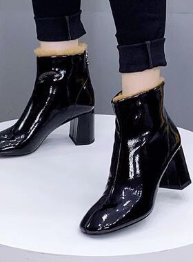 时装漆皮跟鞋内里薄绒19232-1