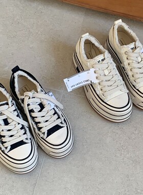 2026春季新款厚底复古擦色做旧乞丐帆布鞋百搭学院风运动休闲板鞋