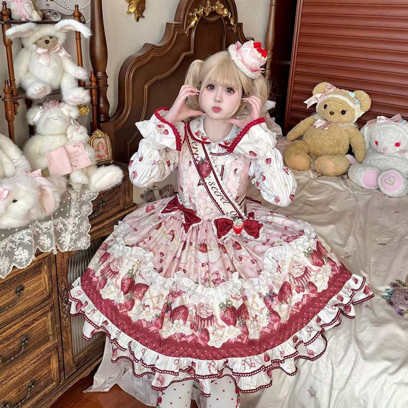 草莓芝士洛丽塔甜美少女连衣裙