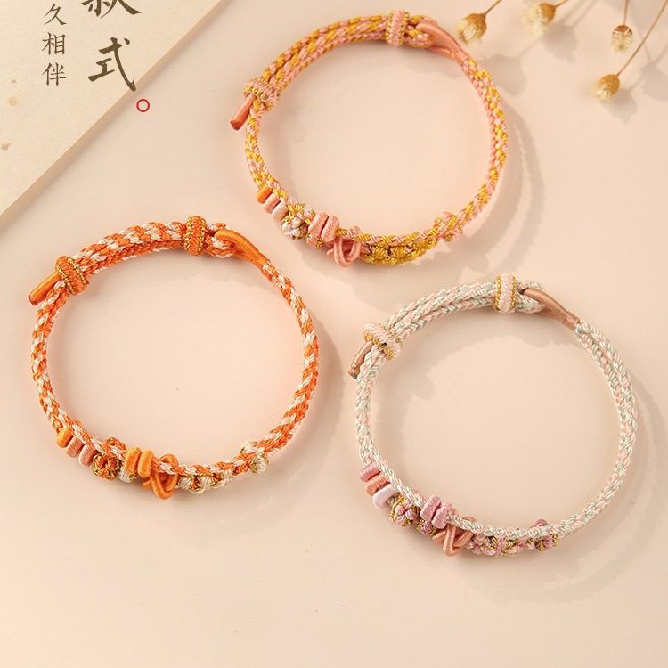 手工编织双层桃花手绳可穿黄金转运珠儿童宝宝新款手链送闺蜜礼物