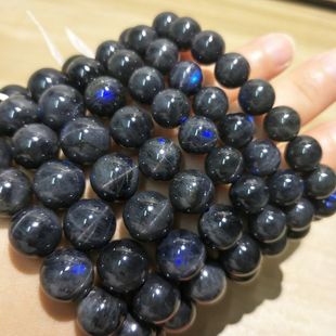 新品原石黑体拉长石蓝光灰月光石手链单圈女款时尚水晶礼物手串