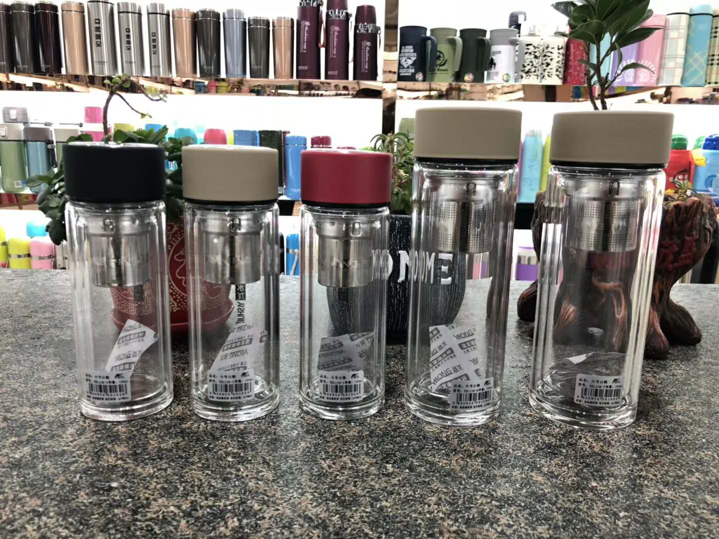 溢水龙玻璃杯男女双层水晶杯过滤水杯喝茶耐热车载带盖便携杯