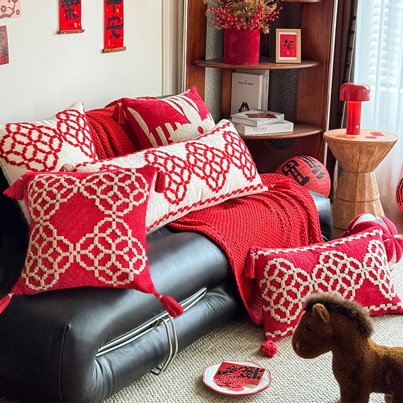 新年抱枕红色高级感新中式抱枕靠垫枕套含芯结婚喜庆卧室沙发装饰