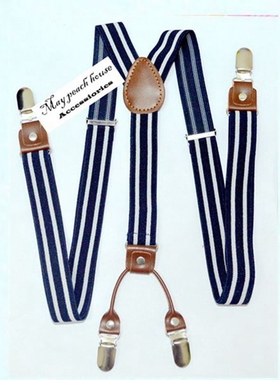 潮精品四夹Y型条纹背带男士加长背带女士吊带裤夹铆钉皮连接背带