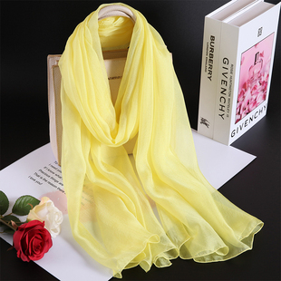 纯色桑蚕丝真丝丝巾披肩女纱巾柔软有垂感飘逸舞蹈围巾保暖鹅黄色
