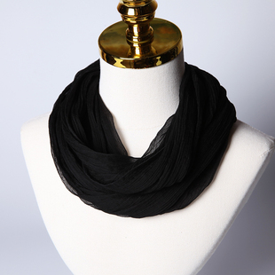 纯黑色简约真丝脖套围脖女高品质桑蚕丝细条丝巾春秋冬天保暖围巾