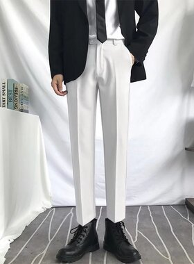 2025年春夏帅气白色西裤男修身九分裤网红裤子韩版潮流西装裤小脚