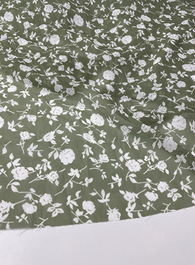 G379夏季绿底小碎花印花雪纺布头 柔软垂坠透气连衣裙上衣diy面料