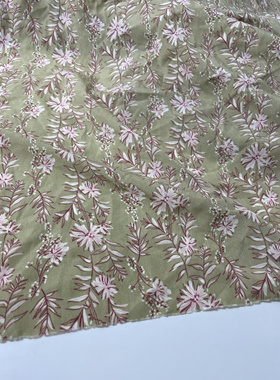 G579夏季绿色底印花聚酯纤维布头柔软垂坠透气连衣裙上衣旗袍面料