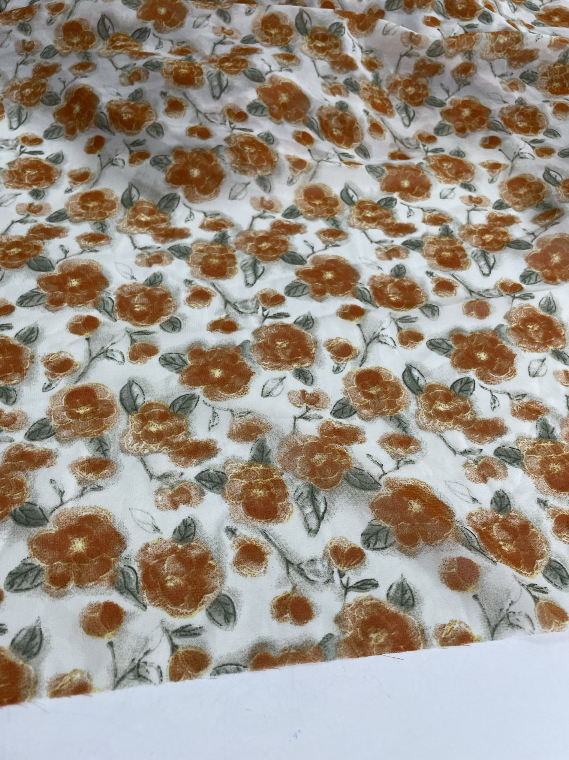 G403夏季白底黄绿色印花雪纺布头柔软垂坠透气连衣裙上衣服装面料,纺织面料/辅料/配套,面料/布类,淘宝优惠券,粉丝福利购,淘宝优惠卷