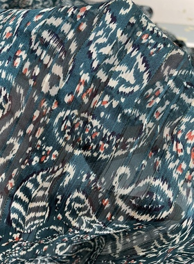 E574夏季腰果金丝线印花雪纺布头柔软垂坠透气连衣裙上衣旗袍面料