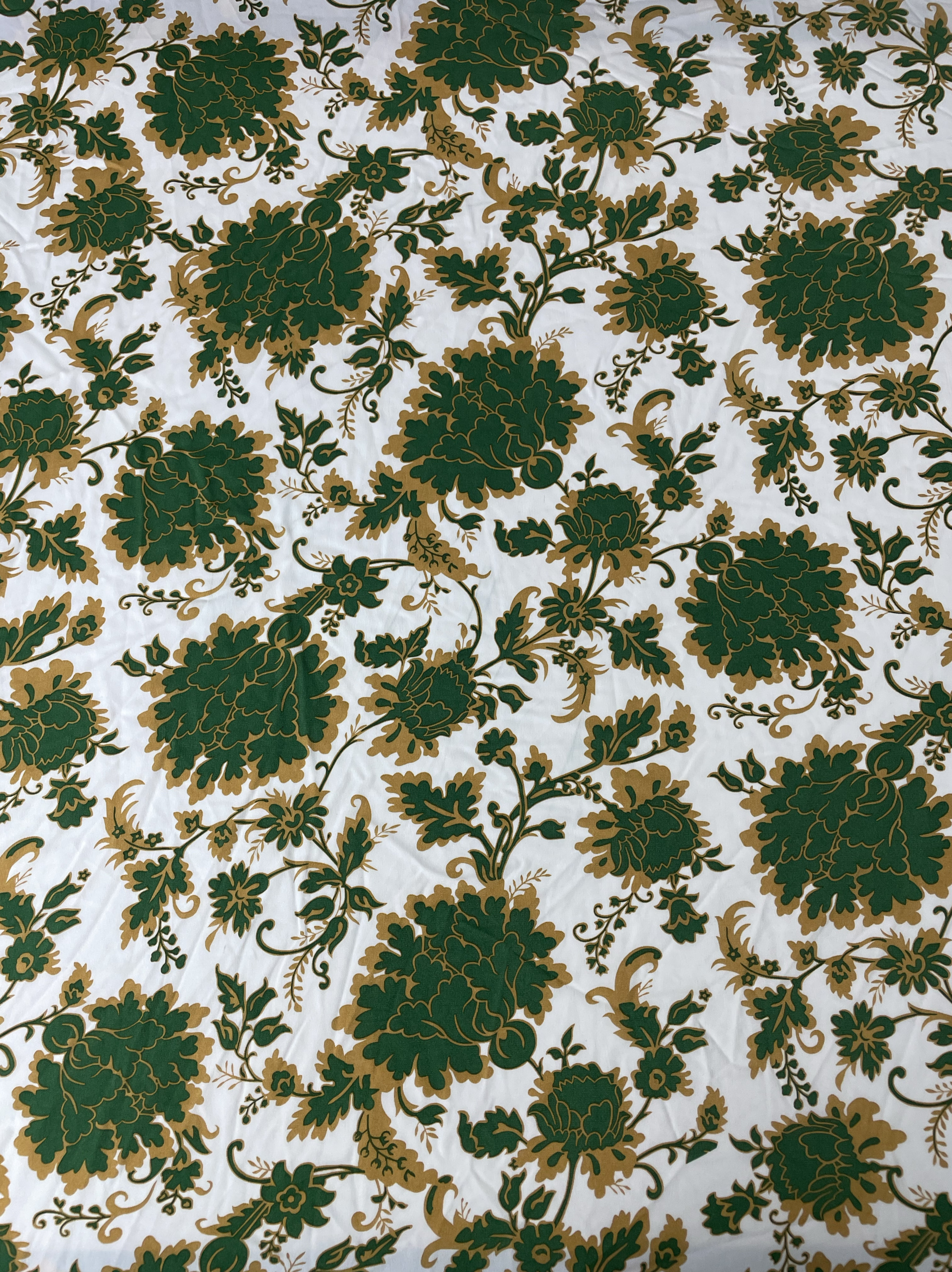 G530夏季白色底绿色复古印花雪纺布头柔软垂坠透气连衣裙旗袍面料