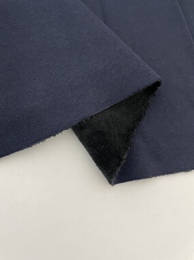 秋冬季深蓝色针织复合加绒布头柔软垂坠弹性卫衣开衫卫裤保暖面料