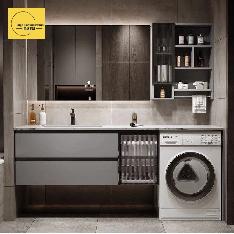 轻奢现代简约岩板洗脸盆组合吊柜浴室柜锈不龛钢壁卫生间储物柜