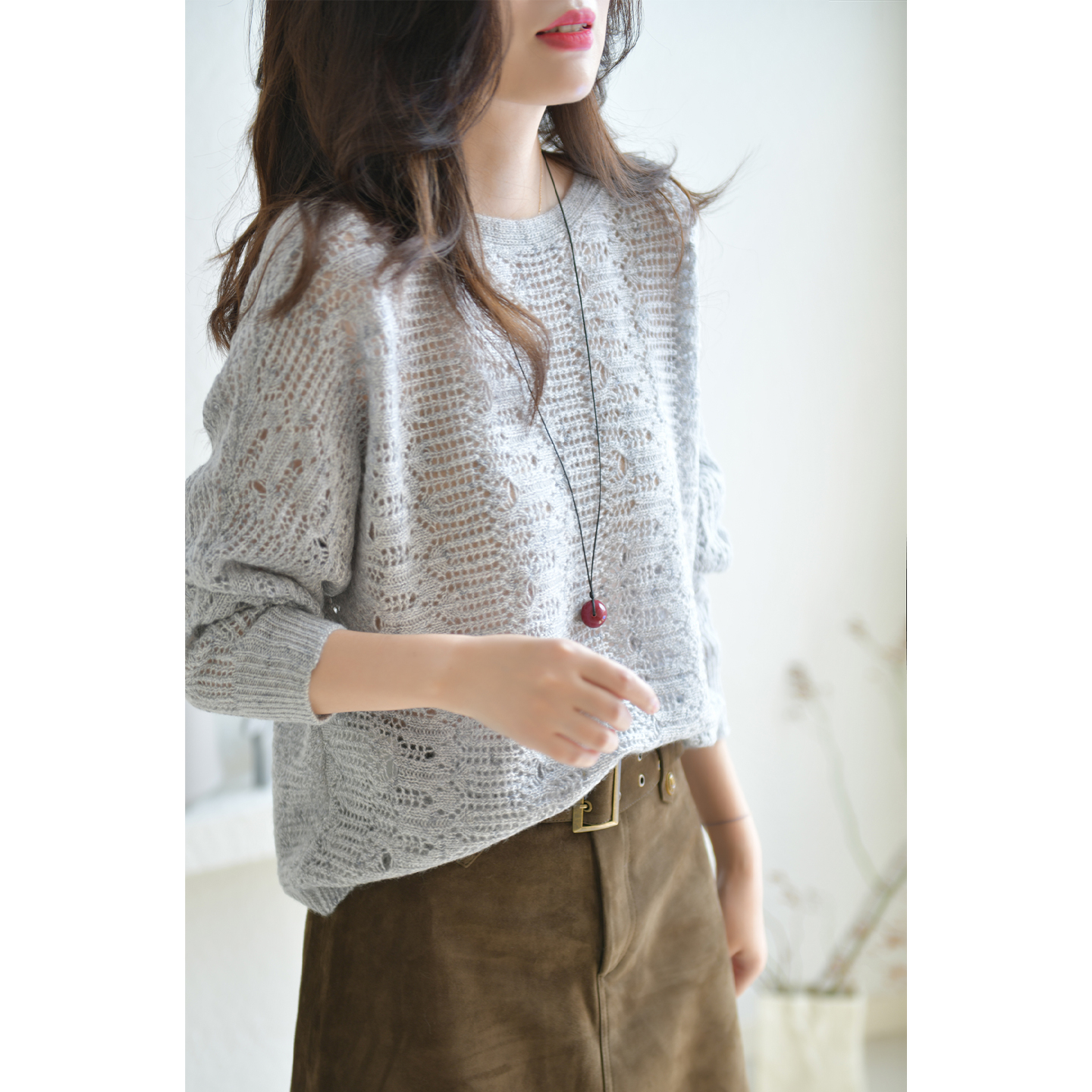 GESGOO法式松弛感羊绒一字领毛衣