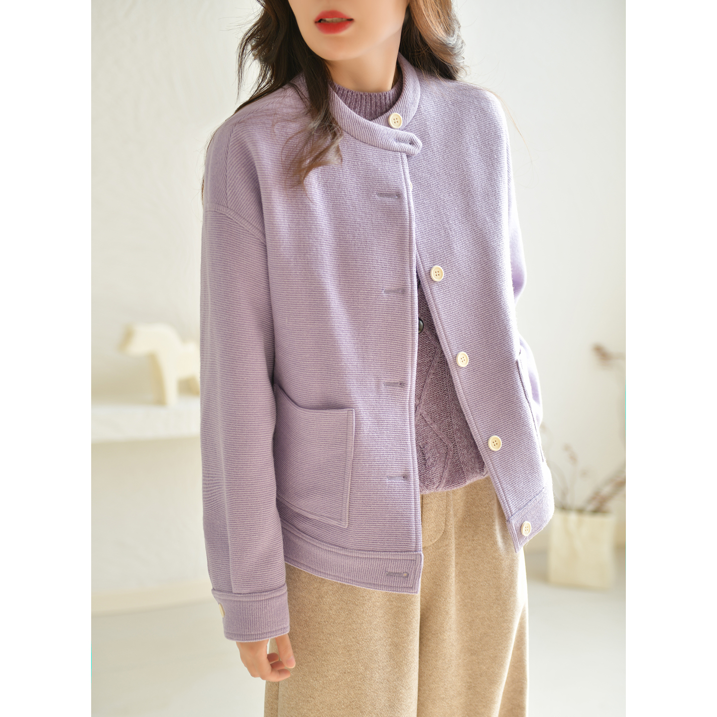 GESGOO优雅紫色短款外套