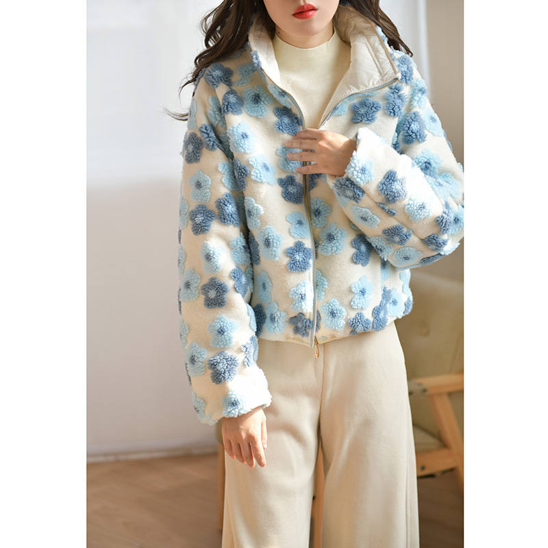 GESGOO时尚短款立领羊羔毛羽绒服